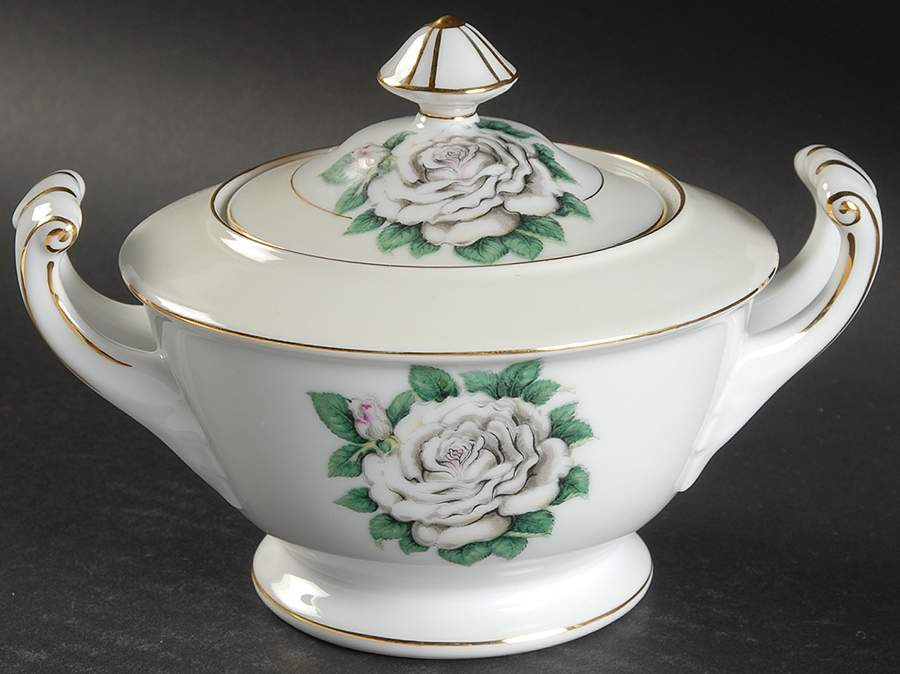 White Rose Sugar Bowl & Lid by Narumi-1