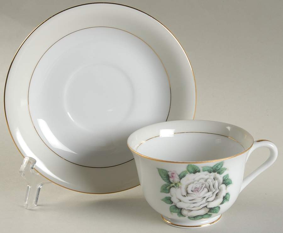 White Rose Footed Cup & Saucer Set by Narumi-1