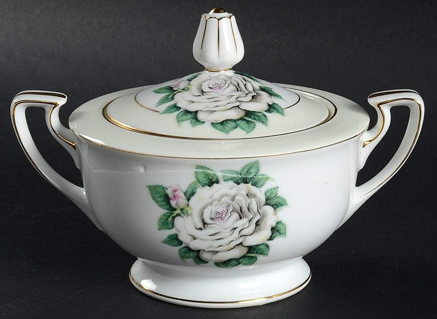 White Rose Sugar Bowl & Lid by Narumi-1