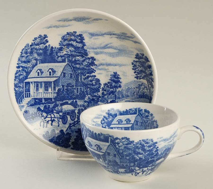 Homestead Blue Flat Cup & Saucer Set by Nasco (Japan)-1