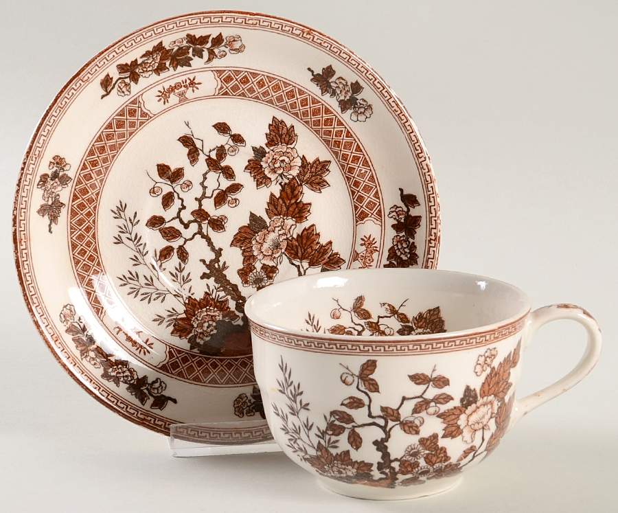 Indian Tree Brown (Japan) Flat Cup & Saucer Set by Nasco (Japan)-1