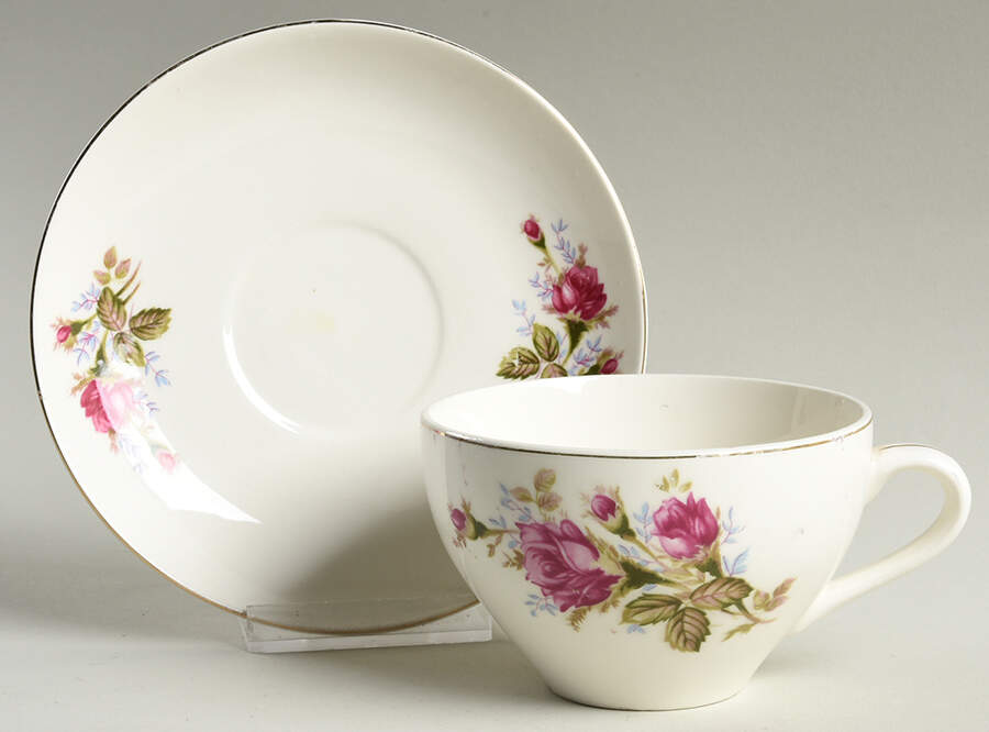 Moss Rose Flat Cup & Saucer Set by Nasco (Japan)-1