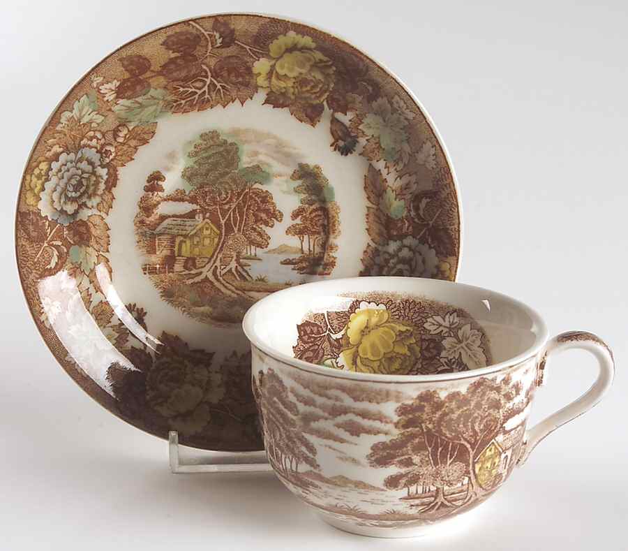 Mountain Woodland Flat Cup & Saucer Set by Nasco (Japan)-1