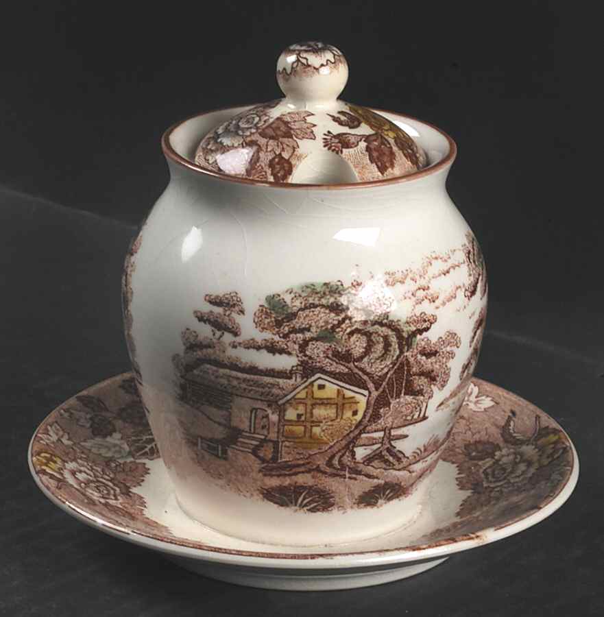 Mountain Woodland Jam/Jelly & Lid w/Attached Underplate by Nasco (Japan)-1