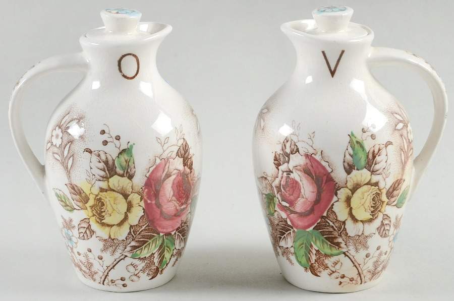 Rose Arbor Brown Multicolor Vinegar and Oil Set with Stoppers by Nasco (Japan)-1