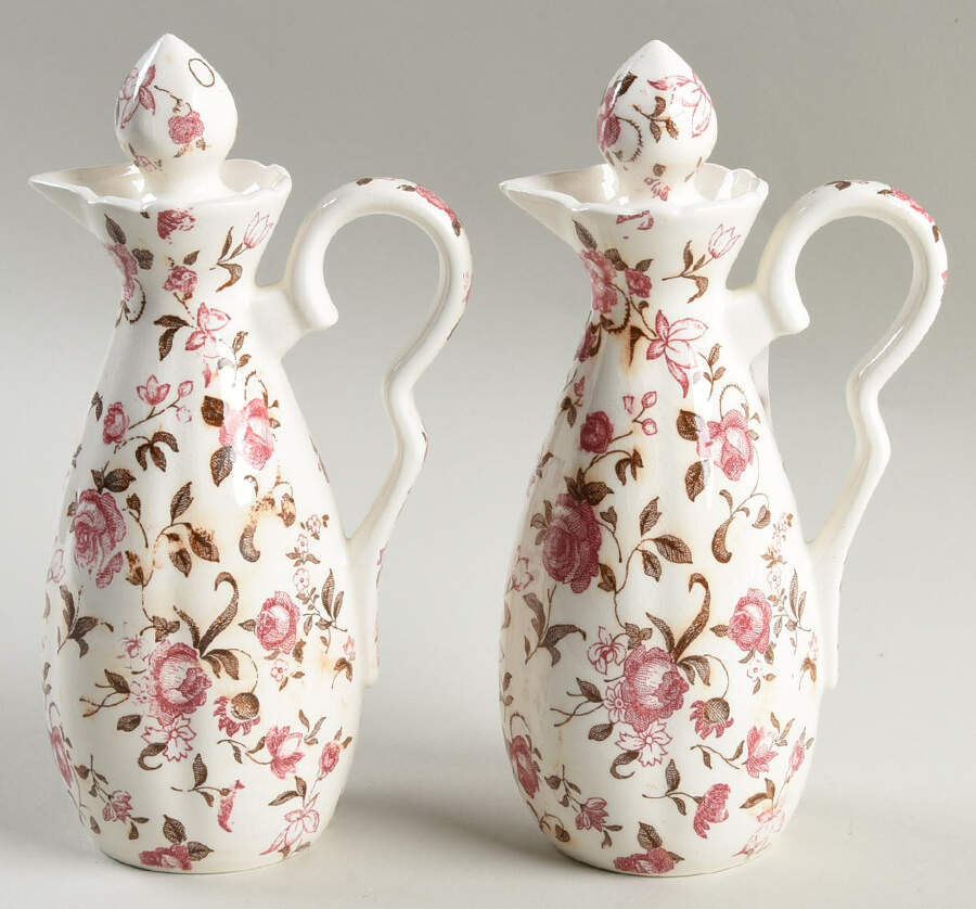 Rose Garden Vinegar and Oil Set W/Stoppers by Nasco (Japan)-1