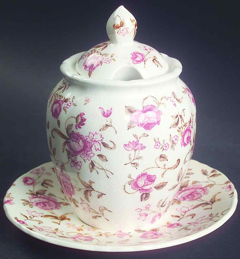 Rose Garden Jam/Jelly & Lid w/Attached Underplate by Nasco (Japan)-1