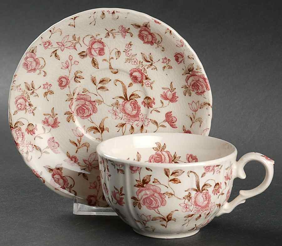 Rose Garden Flat Cup & Saucer Set by Nasco (Japan)-1