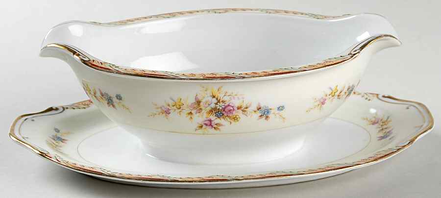 Corinthia Gravy Boat with Attached Underplate by National China-1