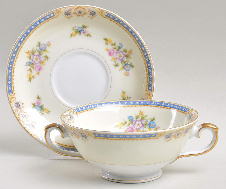 Langley Footed Cream Soup Bowl & Saucer Set by National China-1