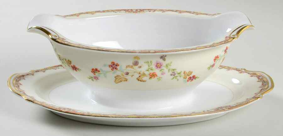 L'Automne Gravy Boat with Attached Underplate by National China-1
