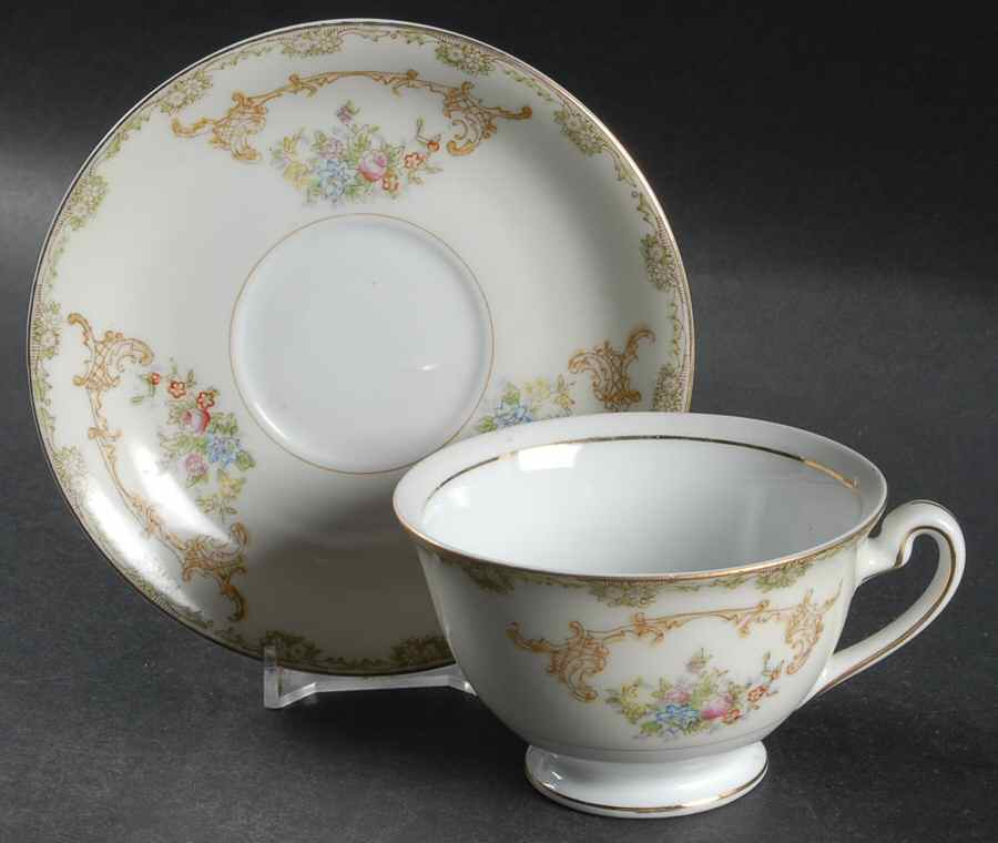 NAT14 Footed Cup & Saucer Set by National China-1