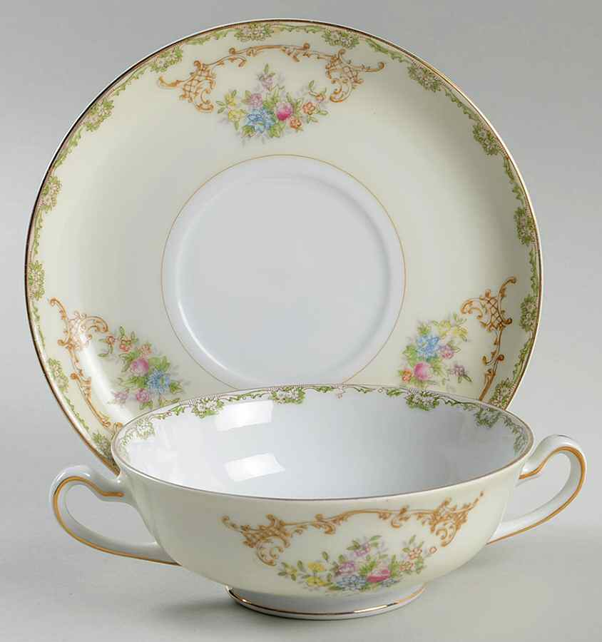 NAT14 Footed Cream Soup Bowl & Saucer Set by National China-1