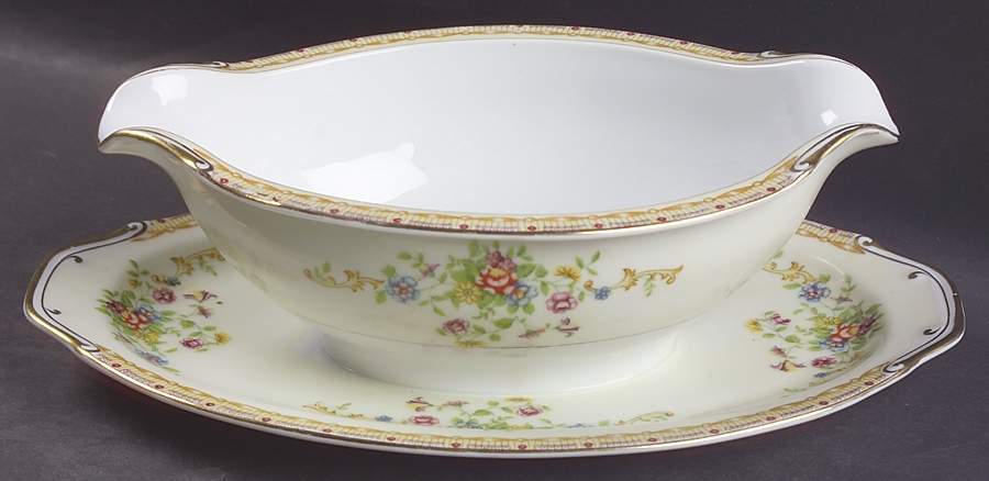 Patricia Gravy Boat with Attached Underplate by National China-1