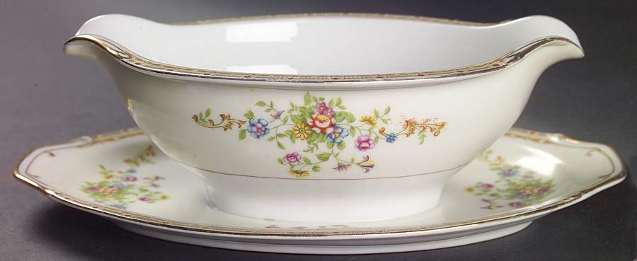 Patricia Gravy Boat with Attached Underplate by National China-1
