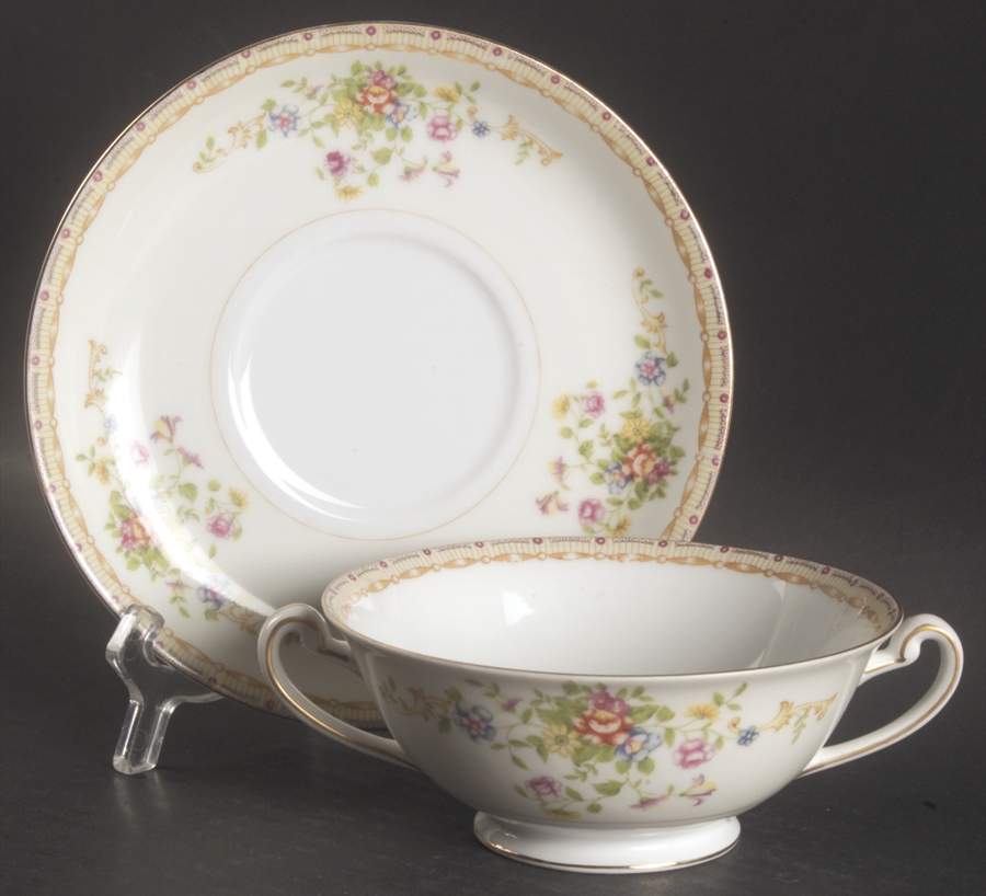 Patricia Footed Cream Soup Bowl & Saucer Set by National China-1