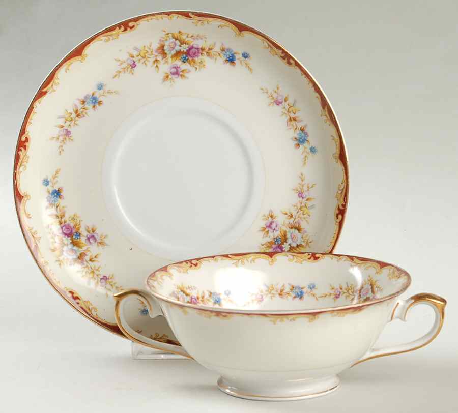Wembley Footed Cream Soup Bowl & Saucer Set by National China-1