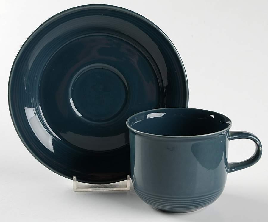 Solid Color Dark Blue Flat Cup & Saucer Set by Nancy Calhoun-1