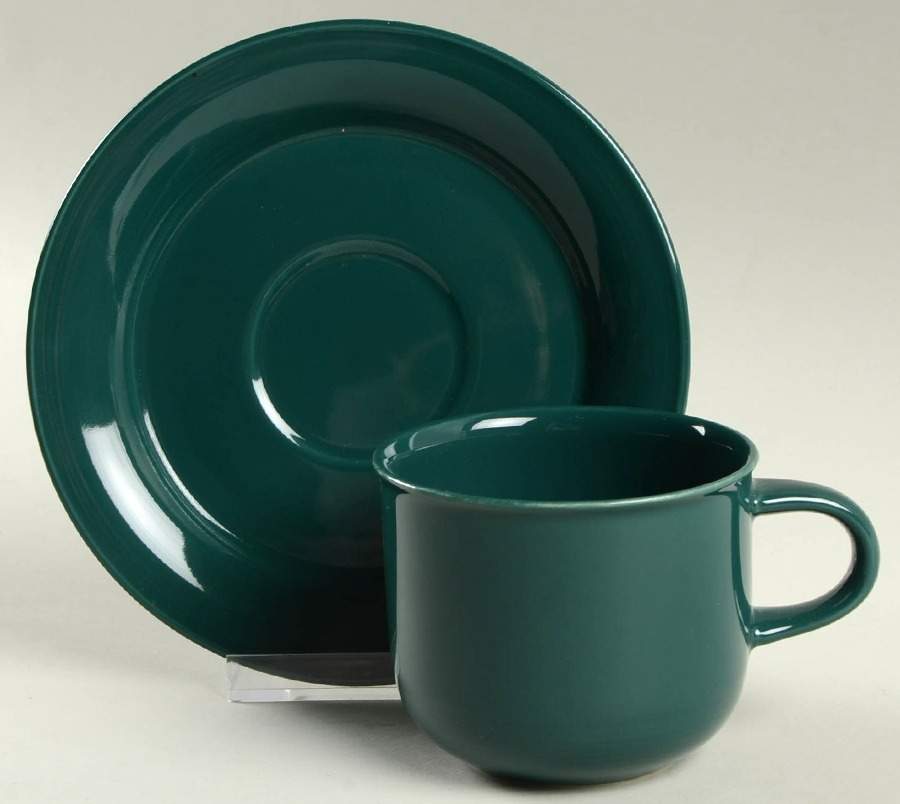 Solid Color Forest Green Flat Cup & Saucer Set by Nancy Calhoun-1
