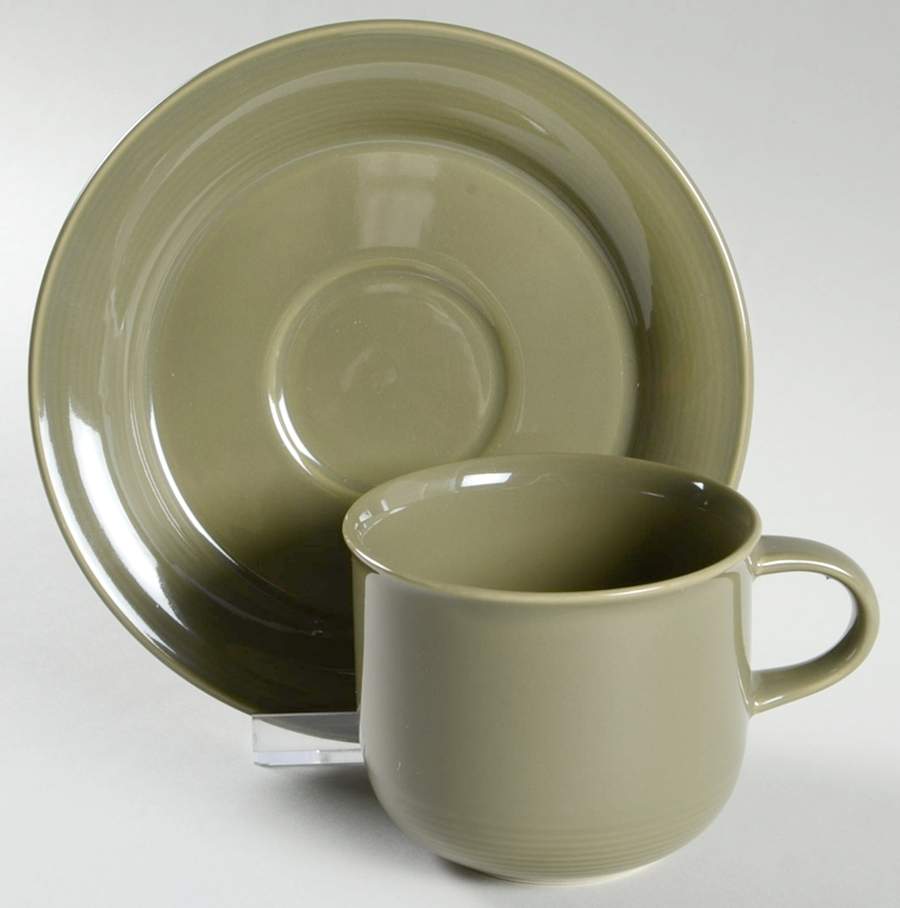 Solid Color Khaki Flat Cup & Saucer Set by Nancy Calhoun-1