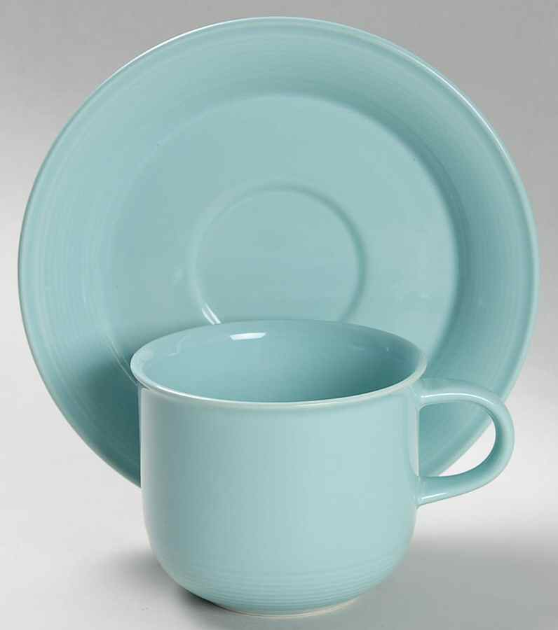 Solid Color Light Aqua Flat Cup & Saucer Set by Nancy Calhoun-1