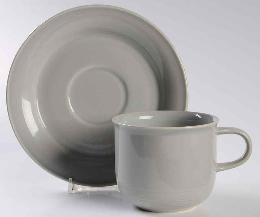 Solid Color Light Grey Flat Cup & Saucer Set by Nancy Calhoun-1