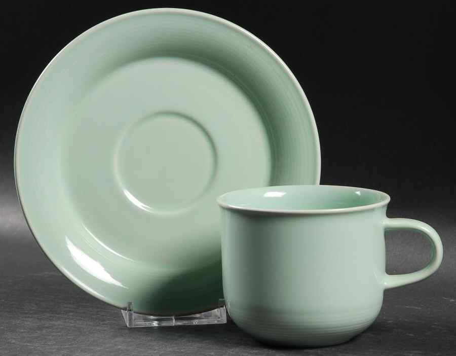 Solid Color Seafoam Green Flat Cup & Saucer Set by Nancy Calhoun-1