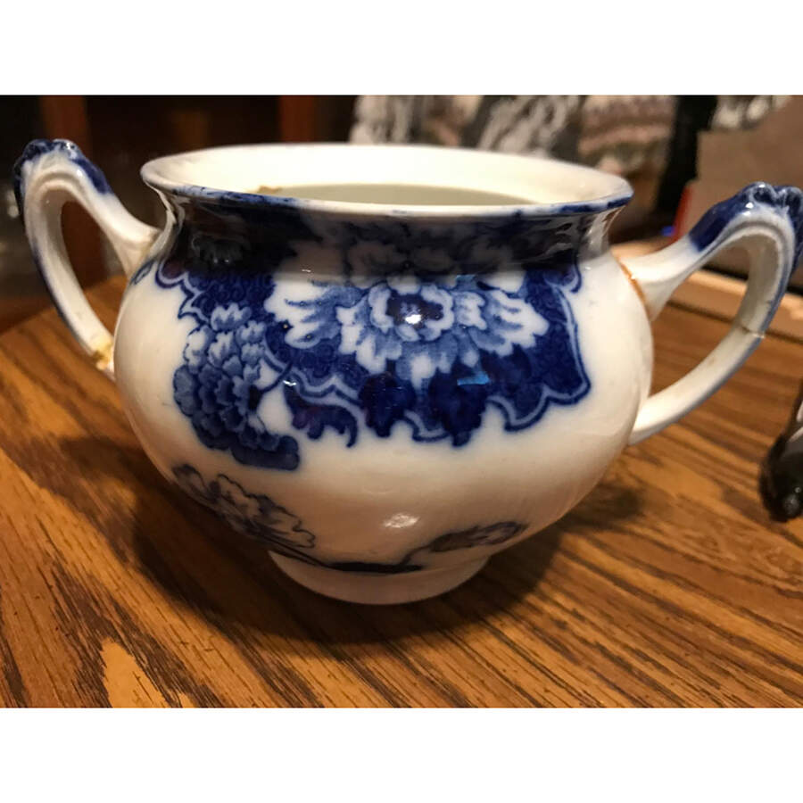 Cambridge (Flow Blue) Sugar Bowl No Lid by New Wharf-1