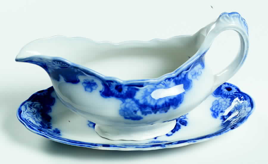 Cambridge (Flow Blue) Gravy Boat & Underplate by New Wharf-1