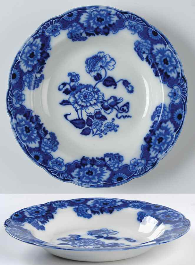 Cambridge (Flow Blue) Large Rim Soup Bowl by New Wharf-1