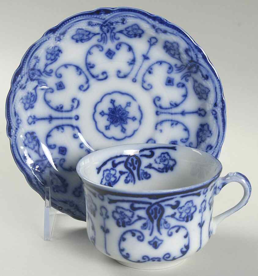 Conway (Flow Blue) Flat Cup & Saucer Set by New Wharf-1