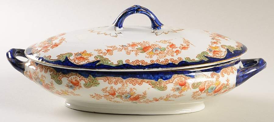 Harwood (Blue Band with Multicolors) Oval Covered Vegetable by New Wharf-1