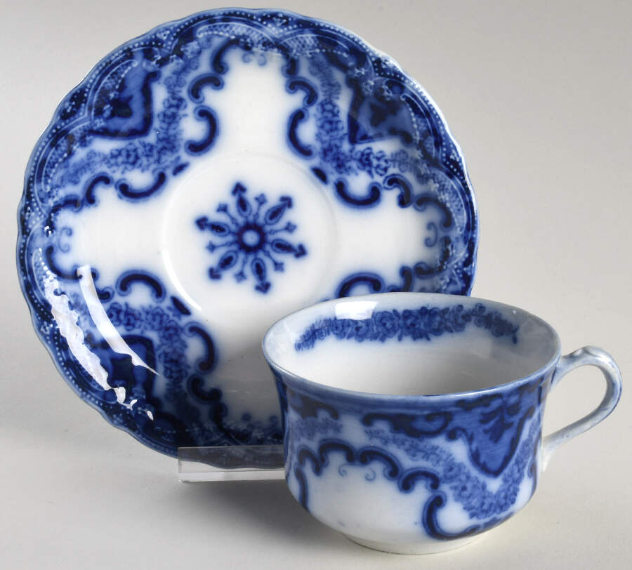 Knox (Flow Blue) Flat Cup & Saucer Set by New Wharf-1