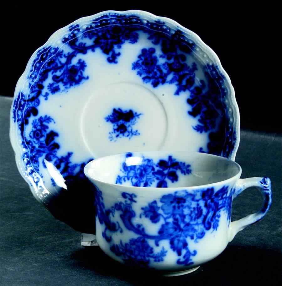 Lancaster (Flow Blue) Flat Cup & Saucer Set by New Wharf-1