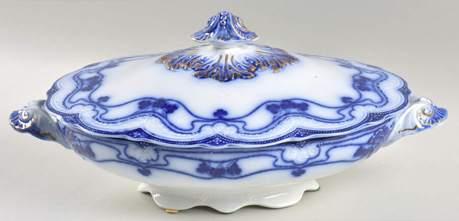 Paris (Flow Blue) Oval Covered Vegetable by New Wharf-1
