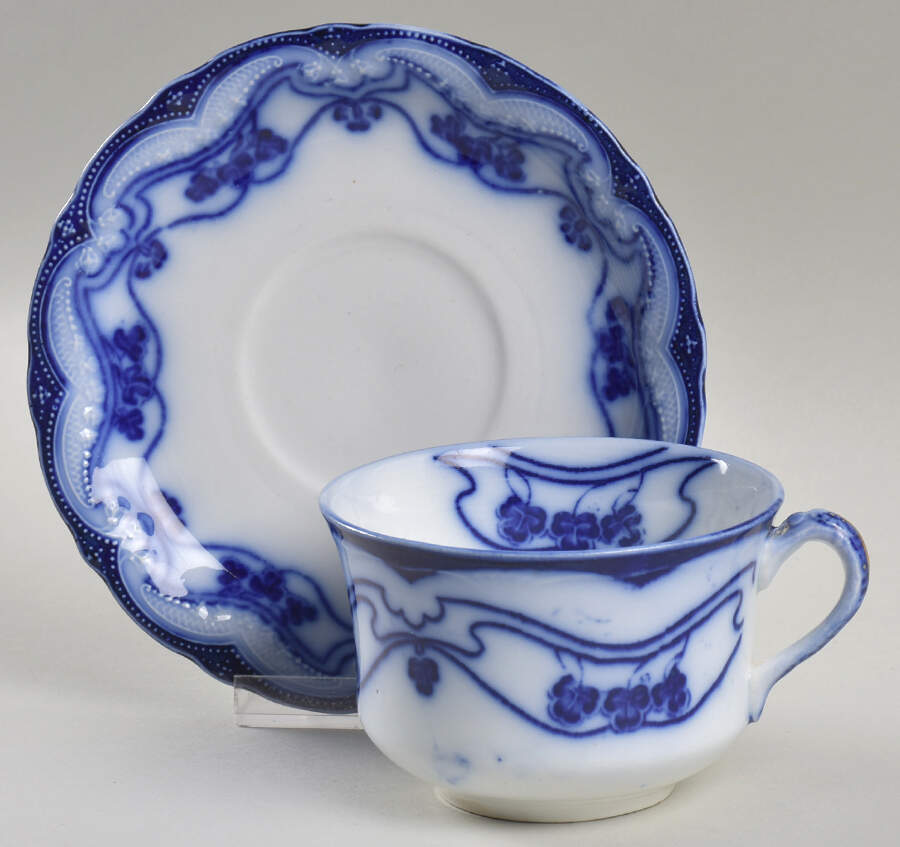 Paris (Flow Blue) Flat Cup & Saucer Set by New Wharf-1