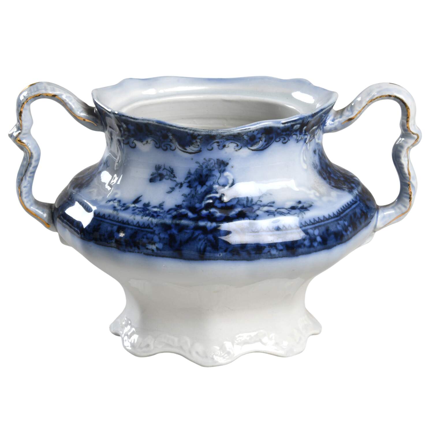 Plymouth (Flow Blue) Sugar Bowl No Lid by New Wharf-1