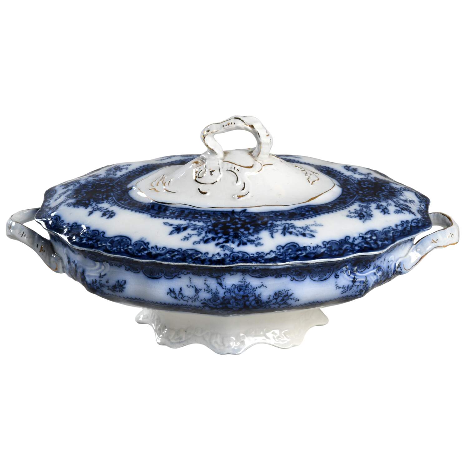 Plymouth (Flow Blue) Oval Covered Vegetable by New Wharf-1