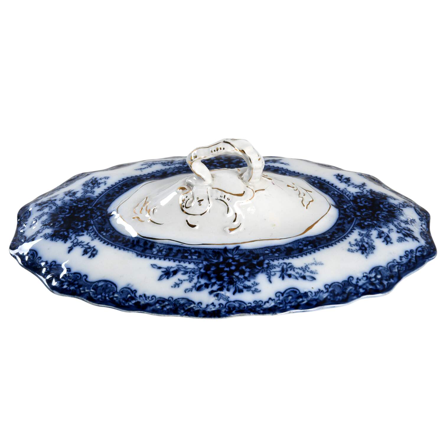 Plymouth (Flow Blue) Lid for Oval Vegetable by New Wharf-1
