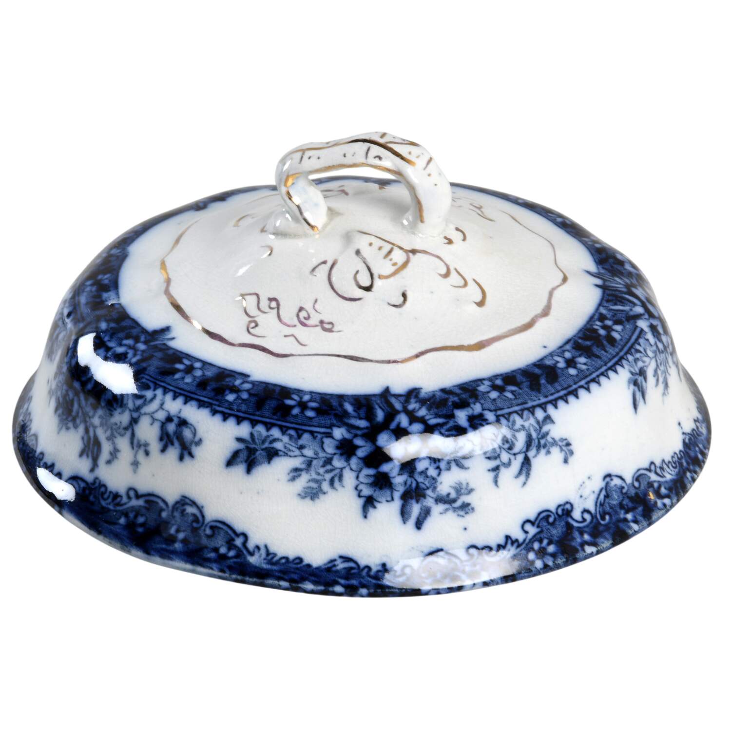 Plymouth (Flow Blue) Lid for 1/4 Lb Butter by New Wharf-1