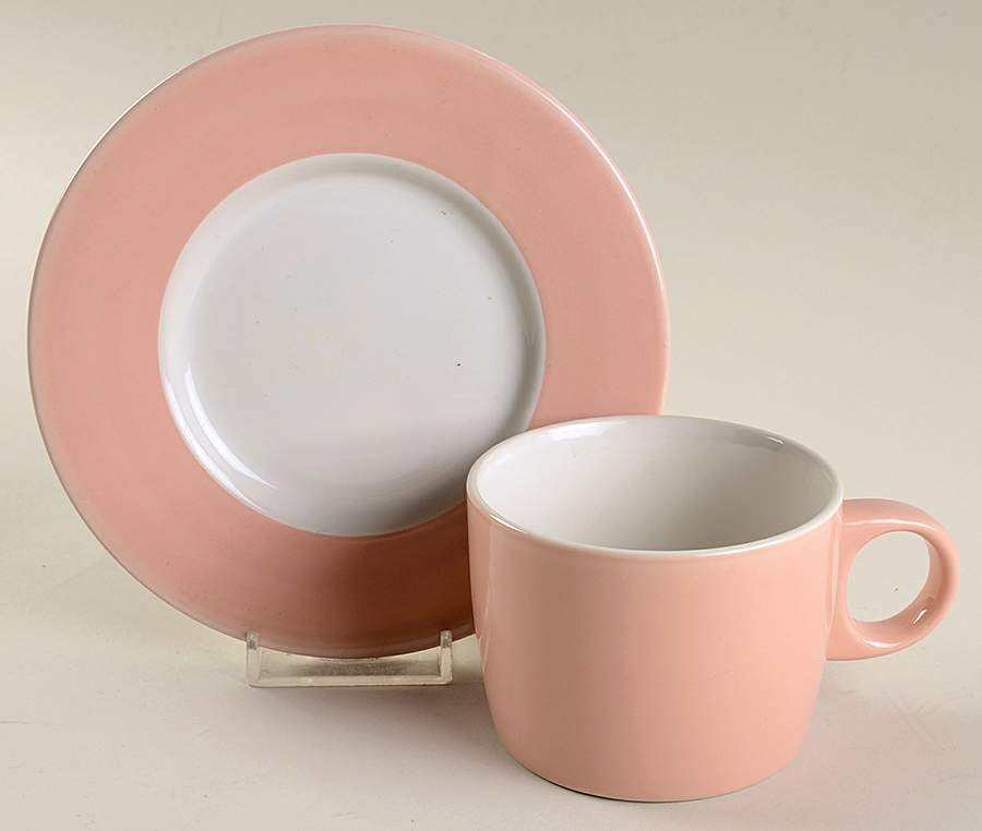 Westport Classic Pink (Pink Rim) Flat Cup & Saucer Set by Newcor-1