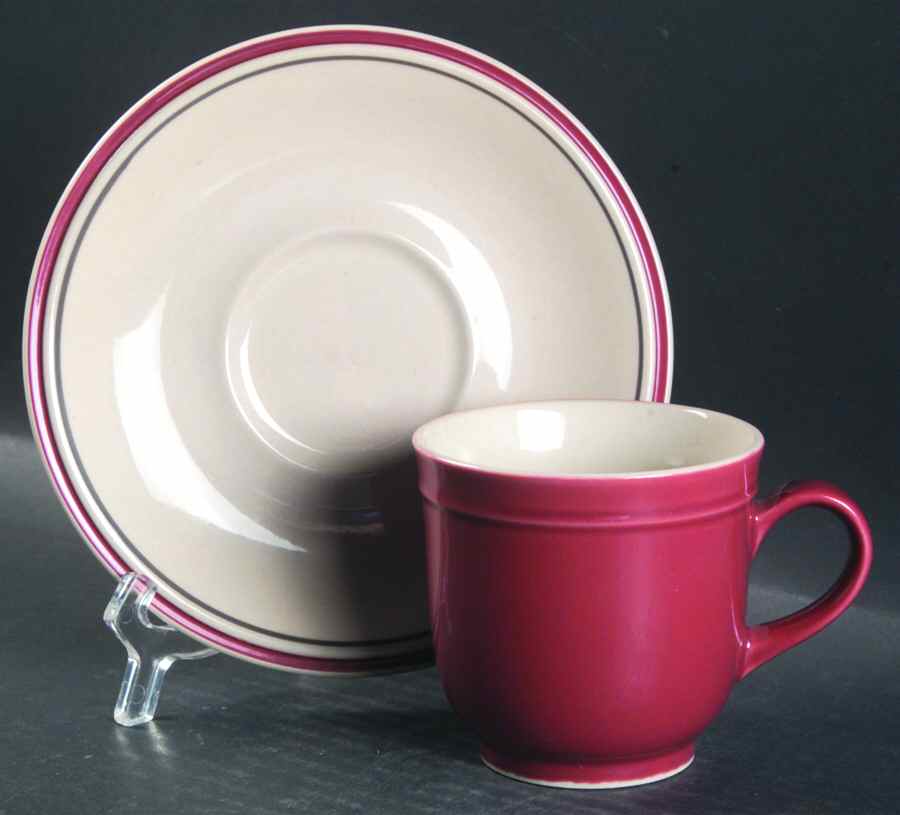 Williamsburg Burgundy Flat Cup & Saucer Set by Newcor-1