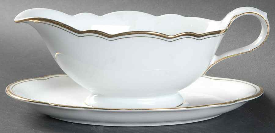Paris White Gravy Boat with Attached Underplate by Nichinan-1