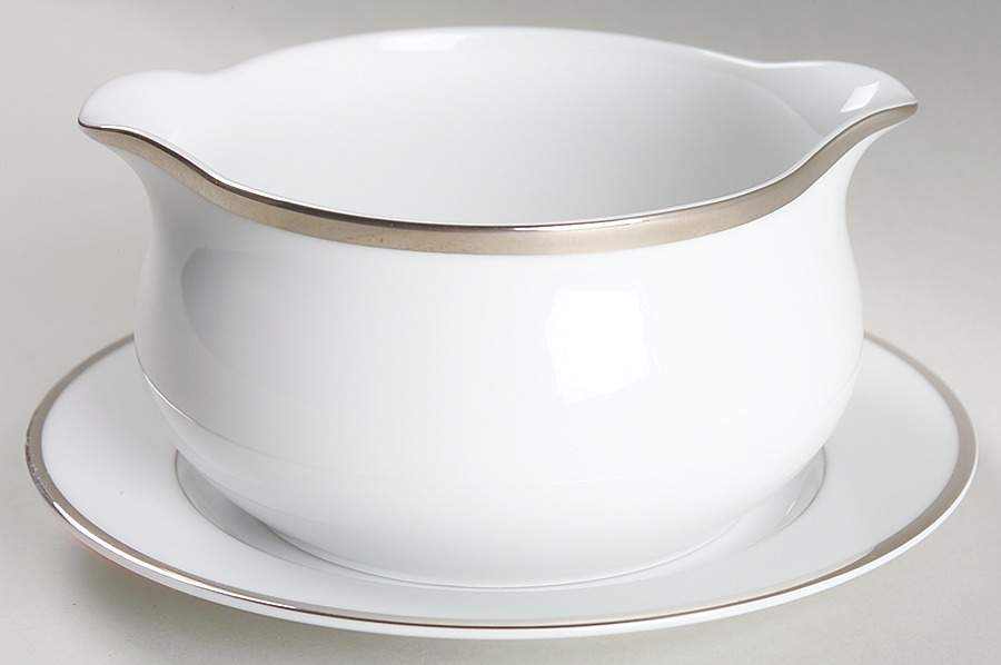 Band of Platinum Round Gravy Boat & Bread and Butter Stand by Nikko-1
