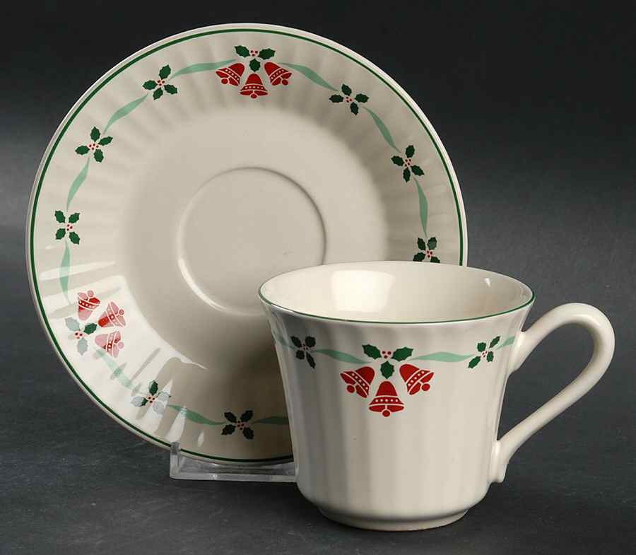 Bells & Holly Flat Cup & Saucer Set by Nikko-1