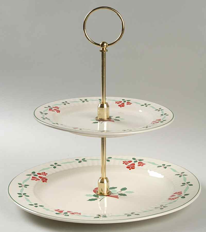 Bells & Holly 2 Tiered Serving Tray (Dinner & Salad Plate) by Nikko-1