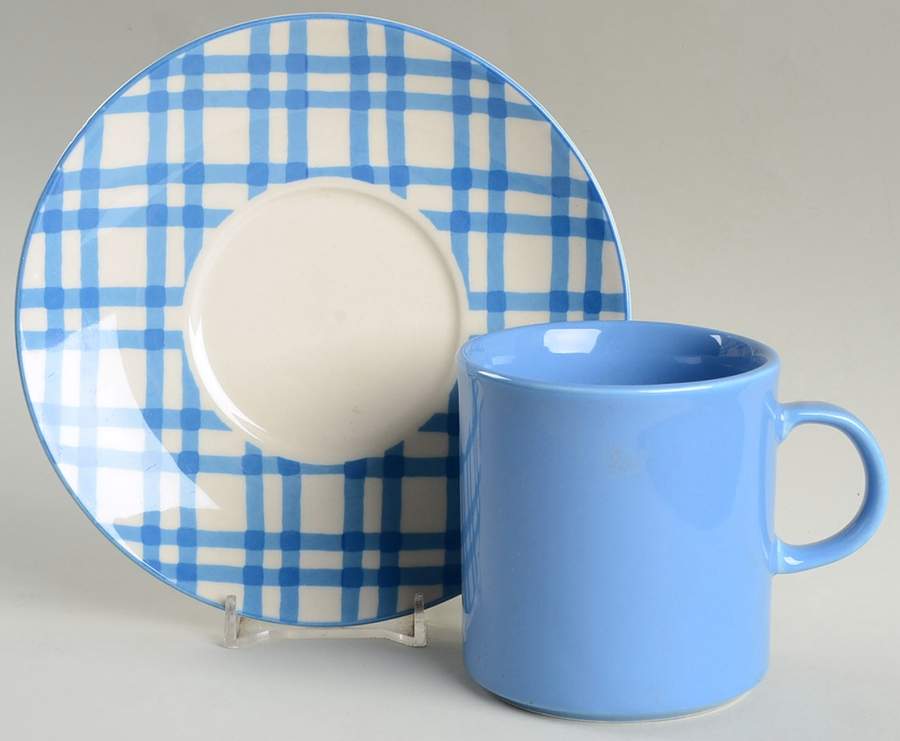 Blue Gingham Flat Cup & Saucer Set by Nikko-1