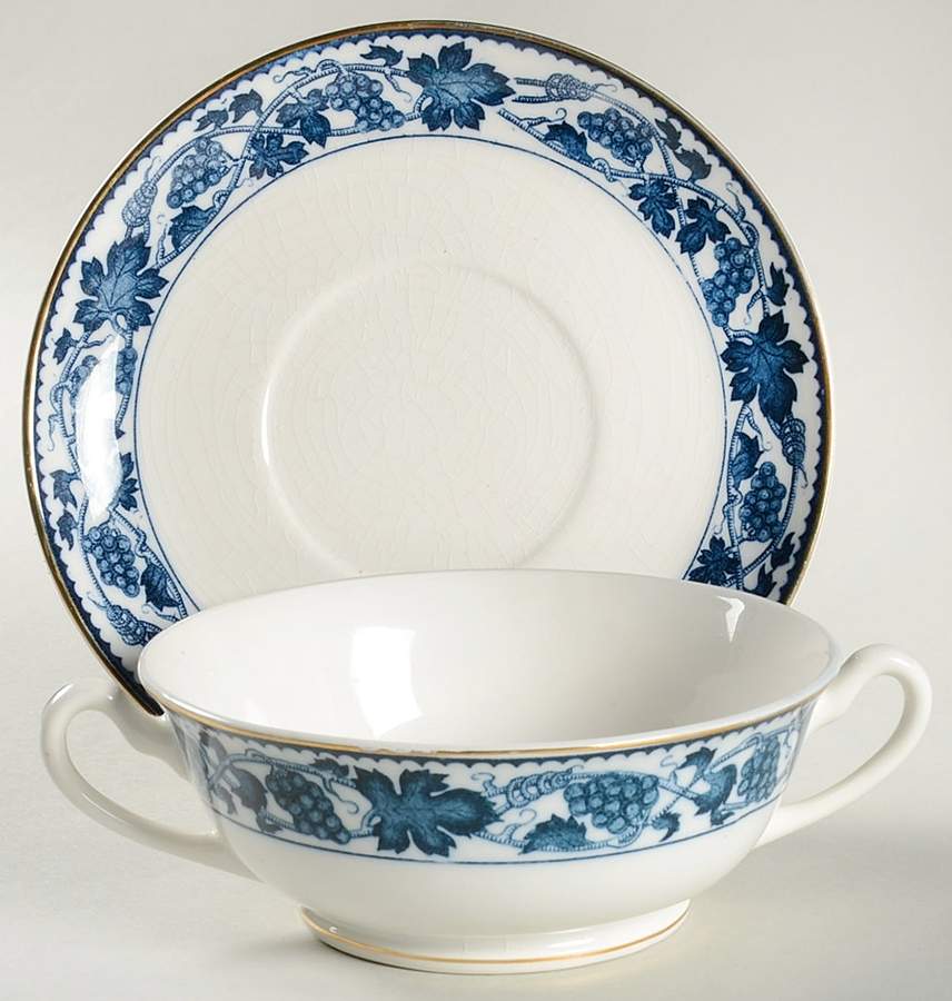 Blue Grape Footed Cream Soup Bowl & Saucer Set by Nikko-1