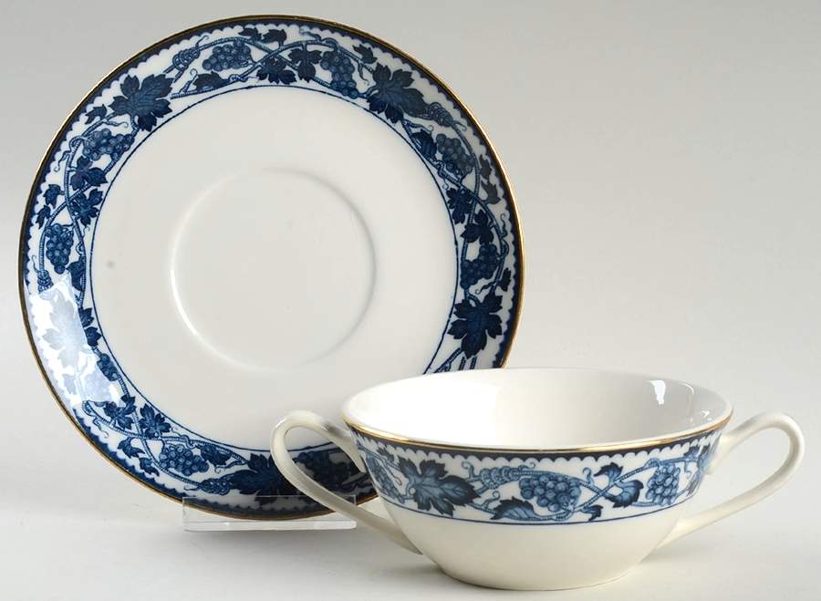 Blue Grape Flat Cream Soup Bowl & Saucer Set by Nikko-1