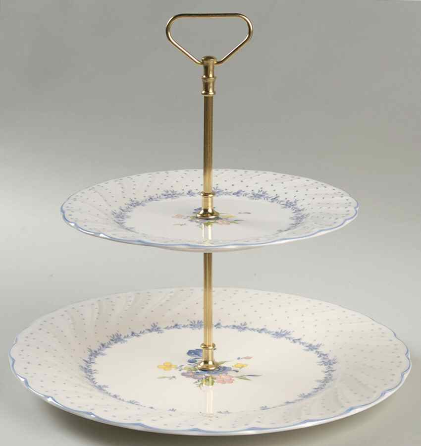 Blue Peony 2 Tiered Serving Tray (Dinner & Salad Plate) by Nikko-1